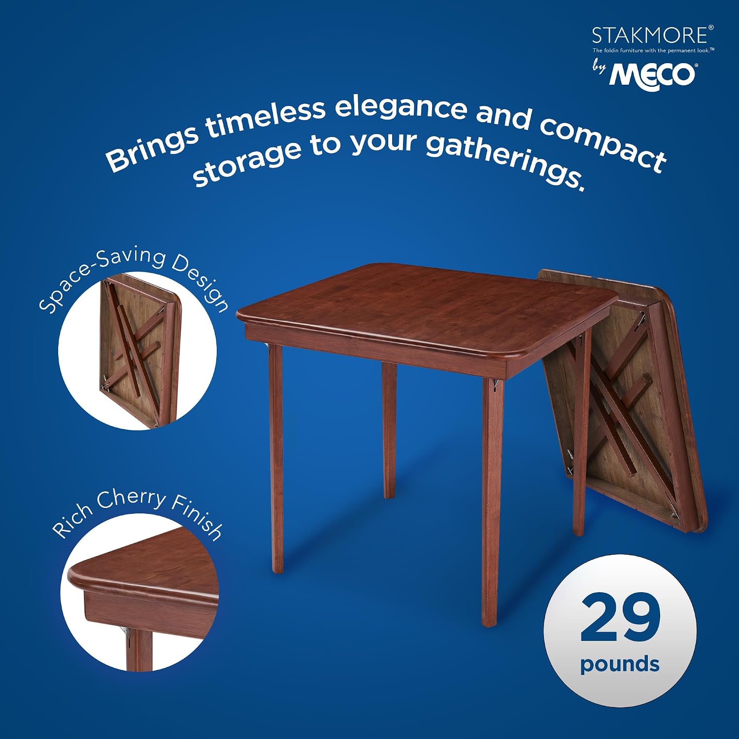 Stakmore Classic Straight Edge Solid Wood Folding Card Table, Cherry Frame