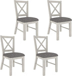 Solid Wood Dining Chairs Set of 4, Farmhouse Chairs with High Cross Back and Upholstered Seat, Easy Assembly for Dining Room, Kitchen, Washed Gray
