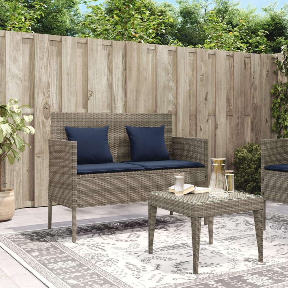 Gray Patio Bench with Storage, PE Rattan Outdoor Storage Bench with Cushions ...