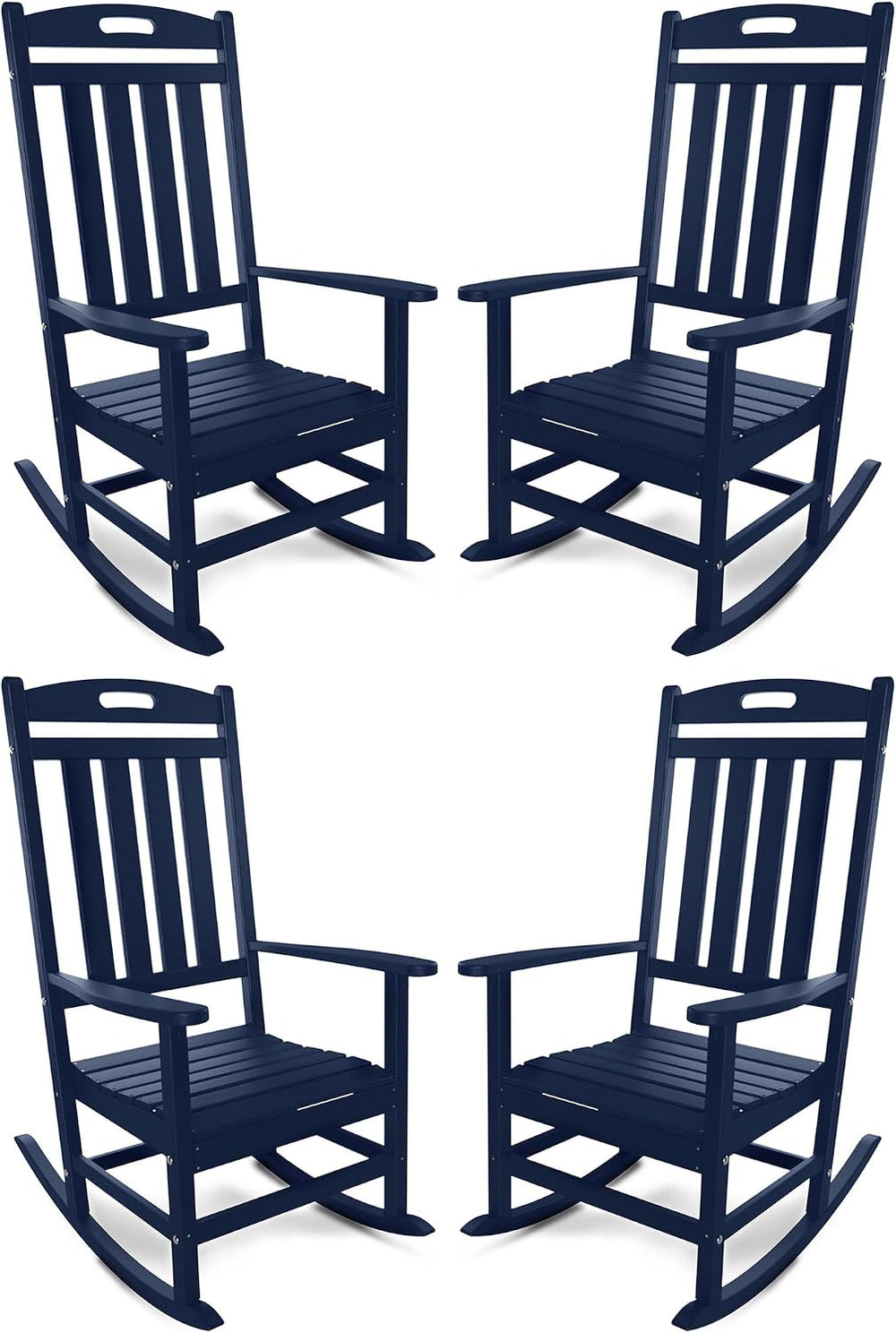 Outdoor Rocking Chair Set of 4, All-Weather Resistant Poly Lumber Rocker Chai...