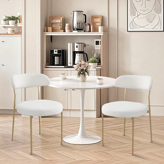 SoarFlash Kitchen Table and Chairs for 2, 24" Dining Table Set for 2 with Boucle Upholstered Chairs, 3 Piece Round Kitchen Table Set, Dining Room Table Set for Small Space, Apartment