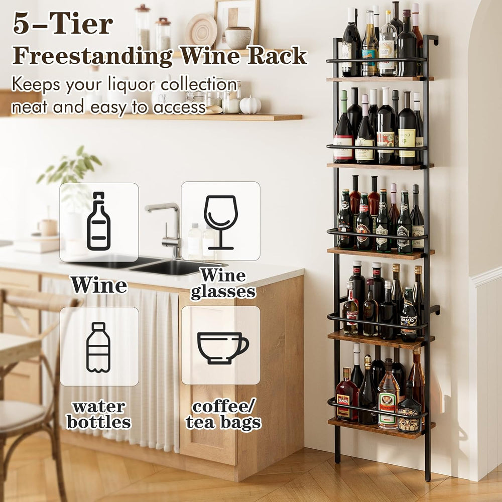 5-Tier Wine Rack Wall Mounted, Wine Racks Freestanding Floor with Fences, 50 ...