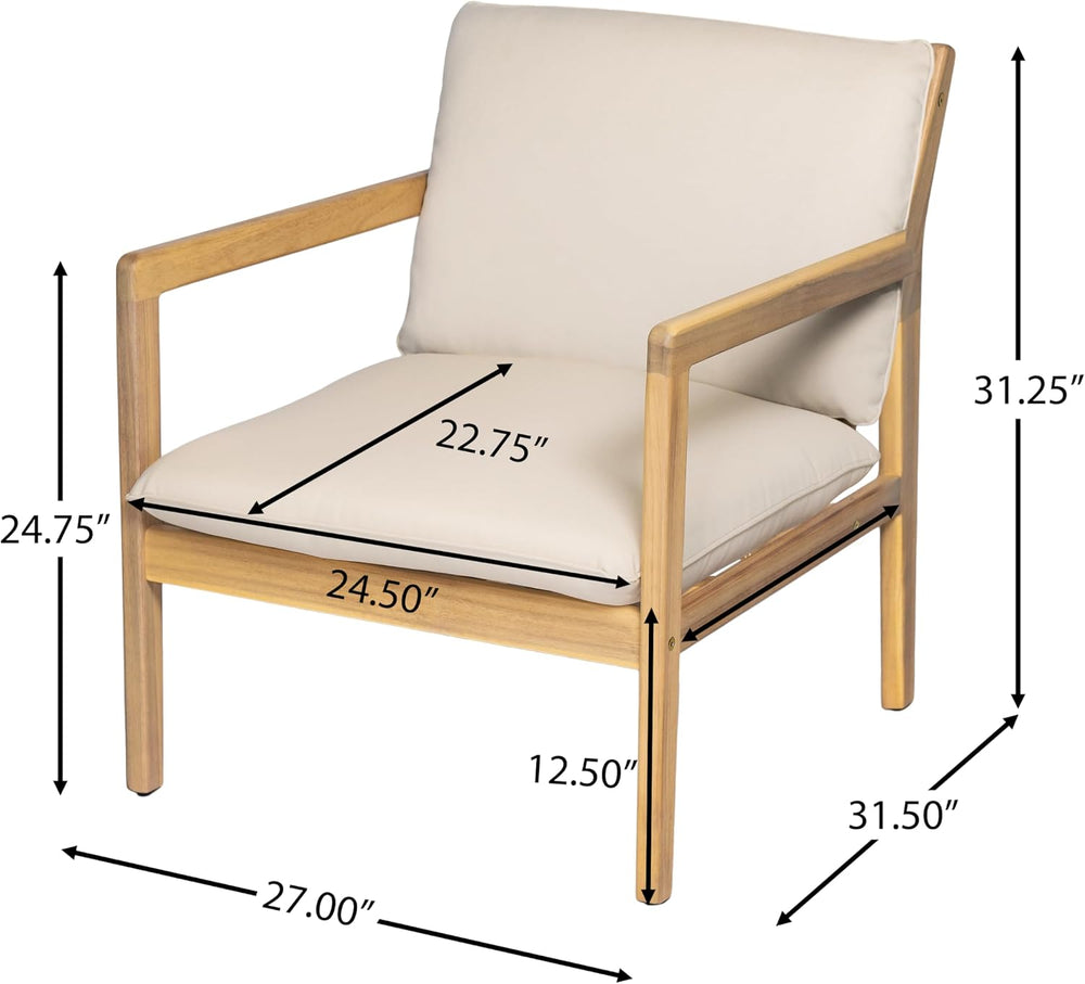 Elountik Acacia Wood Patio Club Chair Set of 2 with Cushions, Outdoor Armchai...