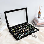 Wudygirl Earring Organizer Tray Jewelry Organizer 32 Pairs Earring Box Organizer Black Velvet Jewelry Display Case with Transparent Lid(Black Earring Storage)