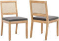 French Country Dining Chairs Set of 2, Grey Kitchen & Dining Room Chairs Set of 2, Rattan Dining Chairs, Cane Low Back, Wood Legs, Sillas De Comedor (Rattan, Gray, 2Pcs)