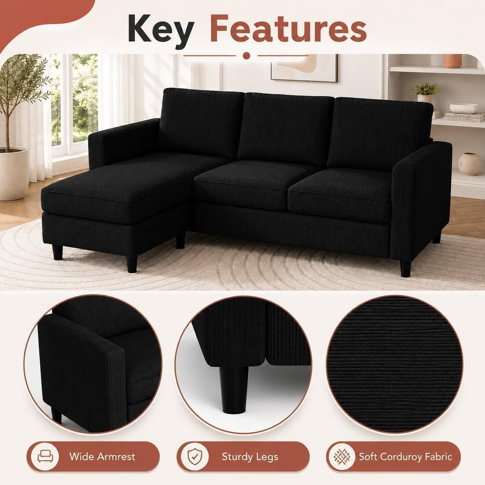 Nuturelly 73.6" L-Shaped Small Sectional Sofa with Ottoman, Black | Tool...