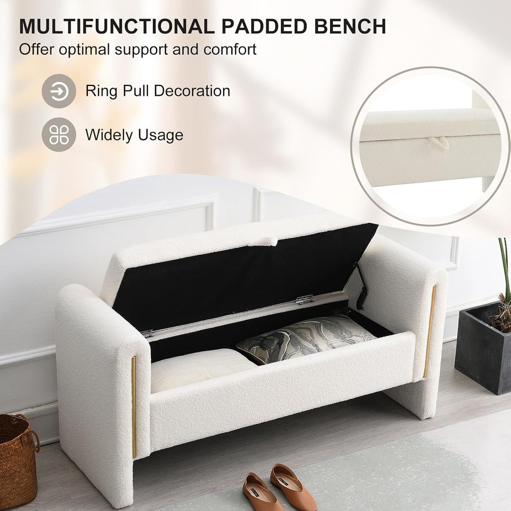 NIOIIKIT 52" Storage Ottoman Bench, Teddy Upholstered Storage Bench with...