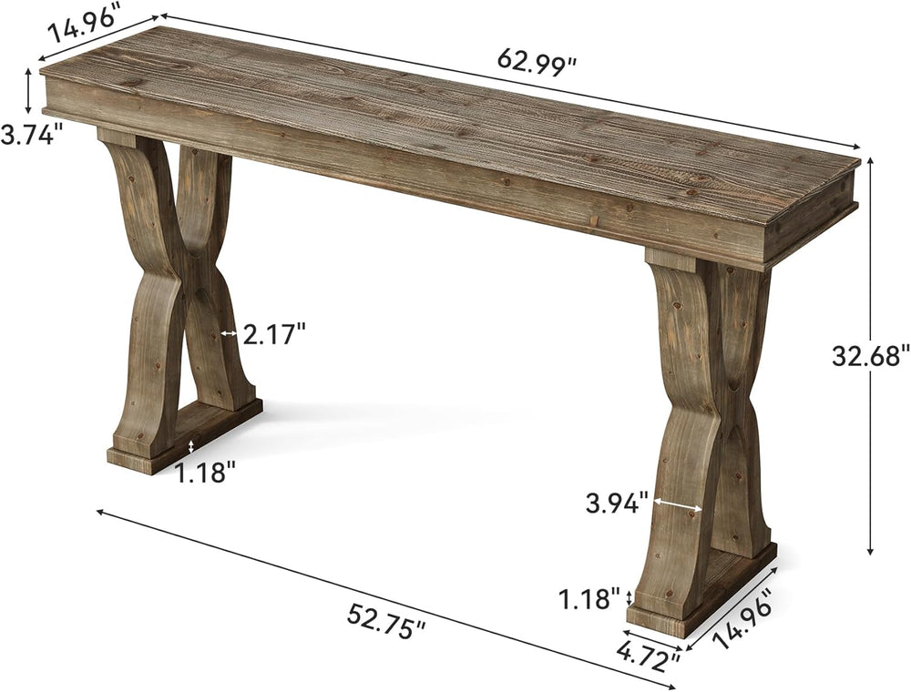63-Inch Solid Wood Console Table, Farmhouse Narrow Entryway Table with X-Shap...