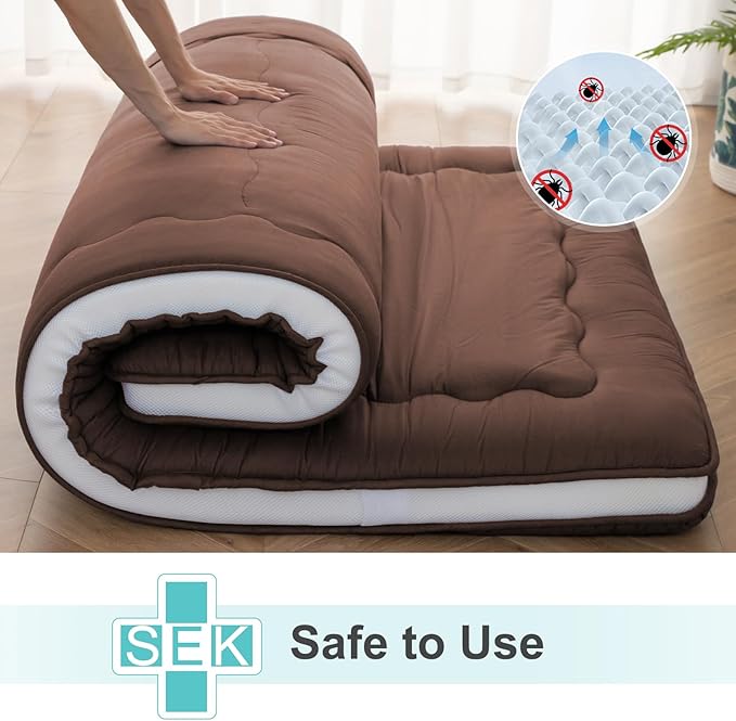 Japanese Floor Mattress, 6" Japanese Futon Mattress, Foldable & Portable Shiki Futon (shikibuton), Roll Up Thicken Sleeping Mattress Tatami Mat Sleeping Pad for Camping (Brown, 54 x 80)