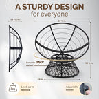 Bme 40" Ergonomic Wicker Papasan Chair with Soft Thick Density Fabric Cushion, High Capacity Steel Frame, 360 Degree Swivel for Living, Bedroom, Reading Room, Lounge, Onyx Stone - Black Base