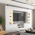 WOODTIME White 114" Large Wall Unit Entertainment Center with Bookshelves, Lights and 18 Shelves, Modern 4-Piece TV Stand Media Console Table with Bridge Cabinet for Living Room & Home Theater