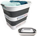 SAMMART 40L (10.5 Gallon) Collapsible Plastic Laundry Basket - Foldable Pop Up Storage Container/Organizer - Portable Laundry Hamper - Space Saving (1, White/Steel Grey)