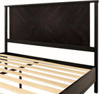 Bme Vivian 14 Inch Deluxe Bed Frame with Headboard, Rustic & Scandinavian Style with Solid Acacia Wood, No Box Spring Needed, 12 Strong Wood Slat Support, Easy Assembly, Queen, Rustic Black