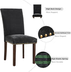 COLAMY Upholstered Parsons Dining Chairs Set of 4, Fabric Dining Room Kitchen Side Chair with Nailhead Trim and Wood Legs - F-Black