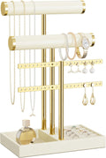 3 Tier Bracelet Holder Display - Beige Leather Bracelet Holder, Detachable T Bar Jewelry Holder Organizer for Bracelet, Necklace, Earrings, Rings, Watches, Bangle