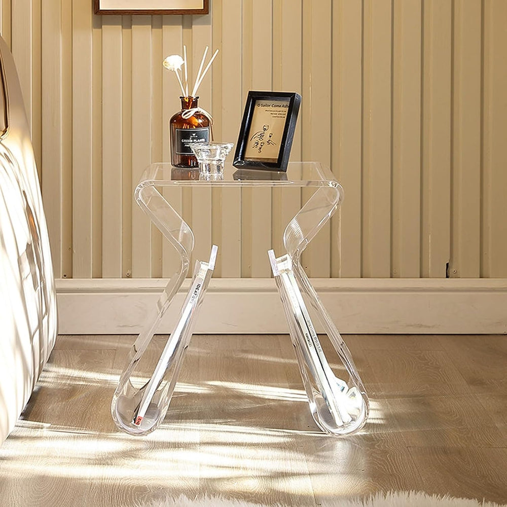 Acrylic Side Table with Magazine Storage, Night Stand Coffee Table, Decorativ...