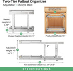 Pull out Cabinet Organizer, 2 Tiers 15"W X 21"D, Heavy Duty Smooth Sliding Under Cabinet Shelves for Pots and Pans, Full-Extension Roll out Drawers, Slide out Organization for Home Kitchen Pantry
