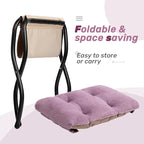 HollyHOME Fabric Lazy Chair with Foldable Ottoman, Accent Comfy Lounge Arm Chair and Folding Footrest Stool Set, Leisure Sofa Reading Chair and Footstool for Living Room, Bedroom, Dorm, Purple