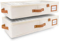 HOMELUX THEORY 2pc Under Bed Storage Containers, Bedroom Under the Bed Drawer Storage Organizer with Bins and Lids, Large Underbed Clothes Storage Box Ideal for Blanket, Fabric, & Shoes (Ivory)