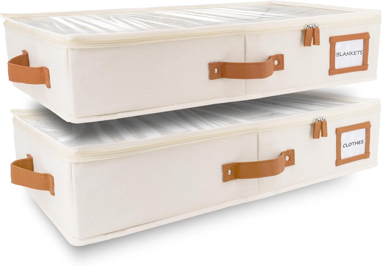HOMELUX THEORY 2pc Under Bed Storage Containers, Bedroom Under the Bed Drawer Storage Organizer with Bins and Lids, Large Underbed Clothes Storage Box Ideal for Blanket, Fabric, & Shoes (Ivory)