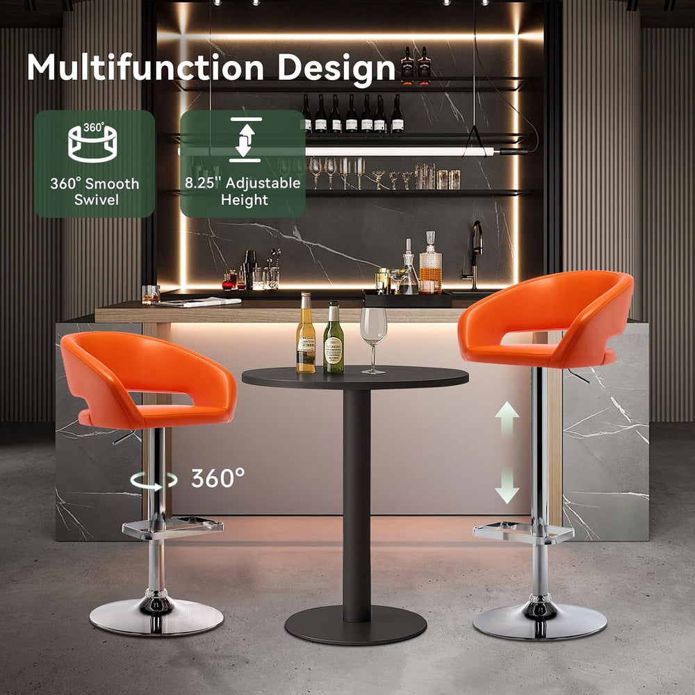Adjustable PU Leather Swivel Bar Stool with Arms, Orange