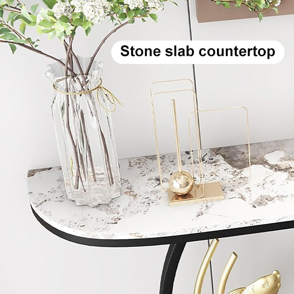 Modern Console Table with Stone Slab Tabletop Accent Table for Hallway Entryw...
