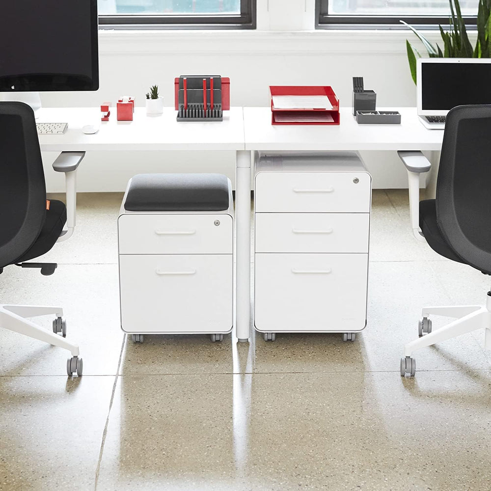 Poppin Mobile Mini Sittable Stow Rolling File Cabinet - White with Dark Gray ...