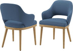 Wooden Dining Chairs Set of 2, Modern Fabric Upholstered Dining Room Chair, Kitchen Side Chairs, Farmhouse Dinner Chair with Open Back for Kitchen, Blue