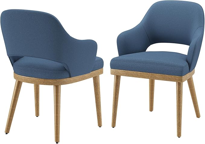 Wooden Dining Chairs Set of 2, Modern Fabric Upholstered Dining Room Chair, Kitchen Side Chairs, Farmhouse Dinner Chair with Open Back for Kitchen, Blue