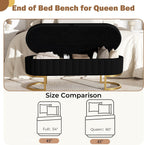 Storage Ottoman Bench, 45" Velvet End of Bed Bench Bedroom Bench with Golden Metal Legs, Upholstered Storage Bench for Bedroom Living Room Entryway and Window, Black