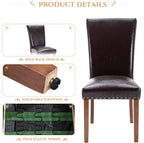 Parsons Dining Chairs Set of 2, Upholstered Nailhead PU Leather Dining Room Kitchen Side Chair with Thick Cushions and Wood Legs, Dark Brown
