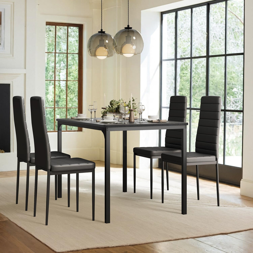 Gizoon 5-Piece Dining Table Set for 4, Kitchen Table with PU Chairs Black | M...
