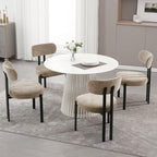 LukeAlon Chenille Dining Chairs Set of 4, Modern Curved Back Upholstered Dining Room Chairs with Black Metal Legs, Khaki