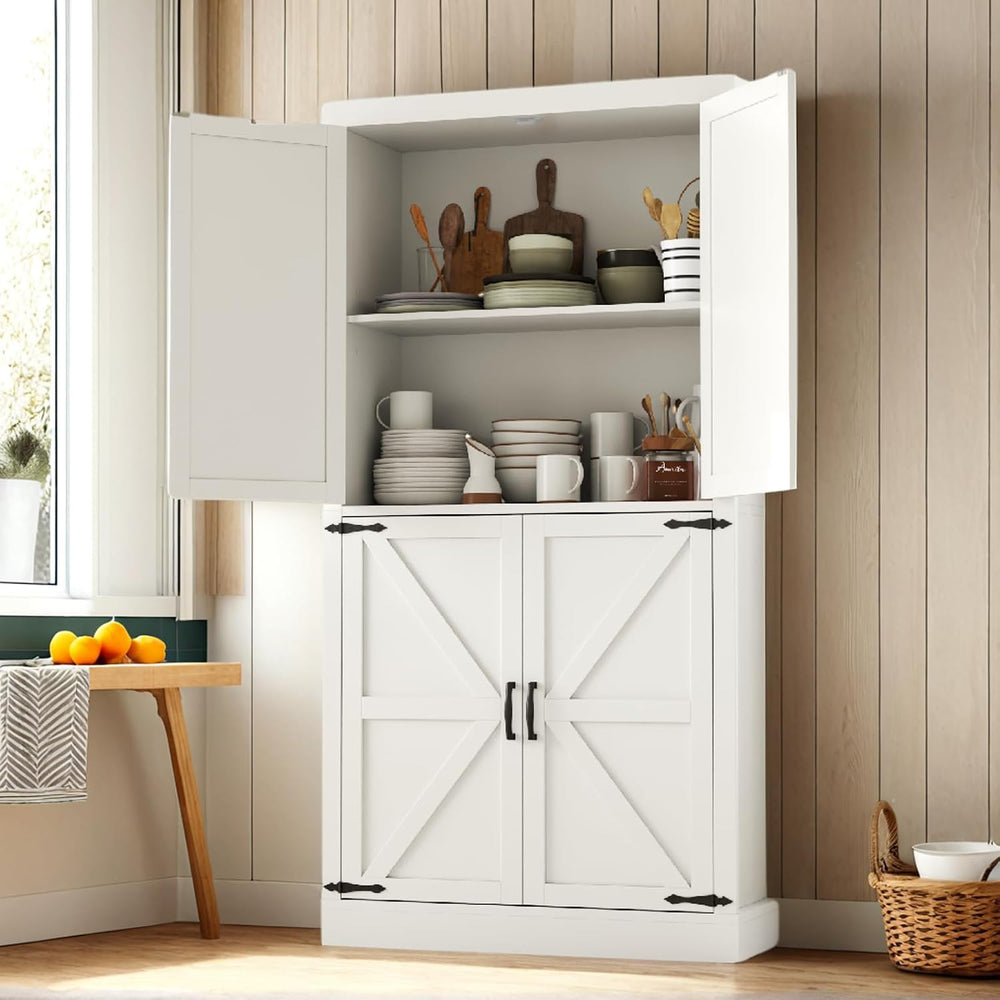 Gyfimoie 70" Tall Kitchen Pantry, Farmhouse Storage Cabinet with Barn Do...