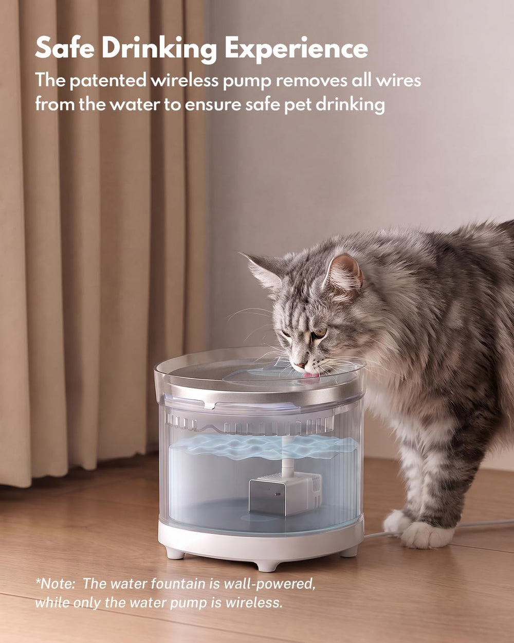 HomeRunPet Cat Water Fountain Stainless Steel Tray with Cordless Pump, 68oz