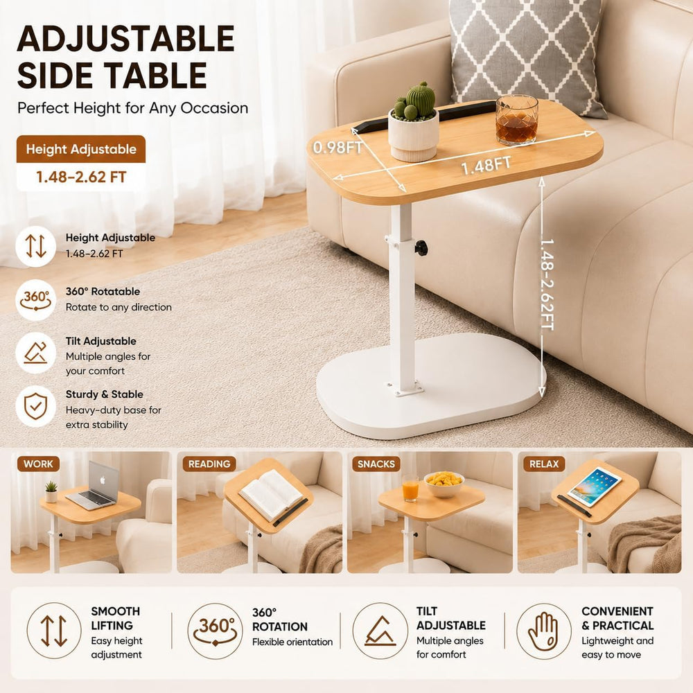 Adjustable C Table End Table, Height Adjustable 360° Swivel TV Tray Table for...