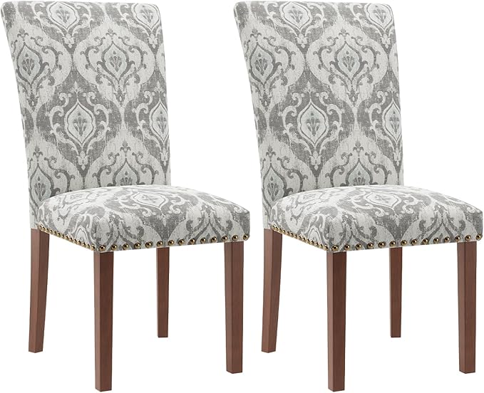 Stylish Dining Chairs Set of 2, Upholstered Parsons Dining Room Chair with Nailhead Trim, Kitchen Room Chair with Thick Cushions and Wood Legs, Nailhead Trim, SKY2050A-01