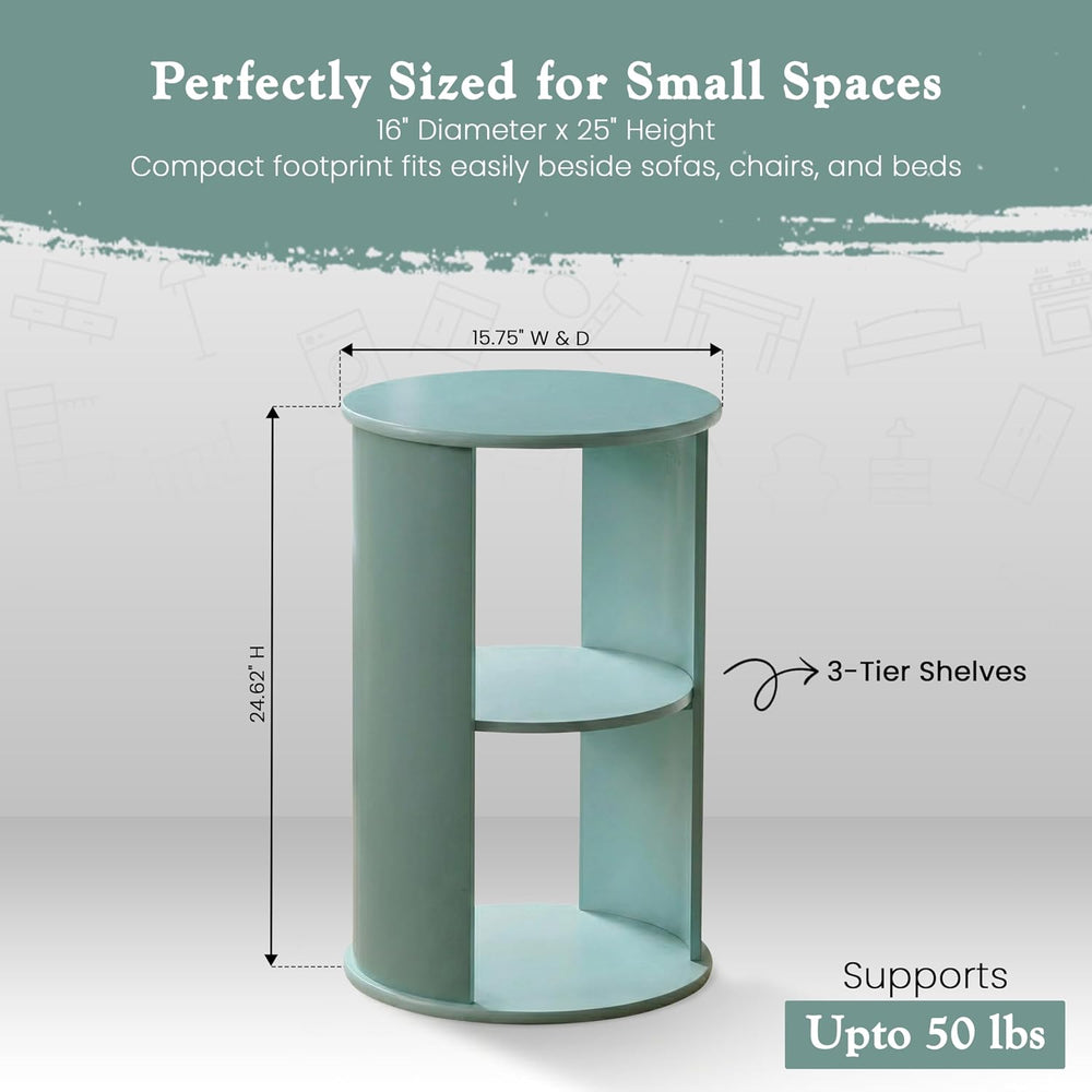 Kings Brand Furniture Round 3-Tier Accent Side Table with Storage Shelves, Wo...