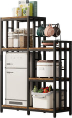 6-Tier Kitchen Bakers Rack, Freestanding Mini Fridge Stand Height Adjustable Bakers Rack with Storage, Sturdy Microwave Stand with Storage, Mini Fridge, Coffee Bar for Living Room Rustic Brown