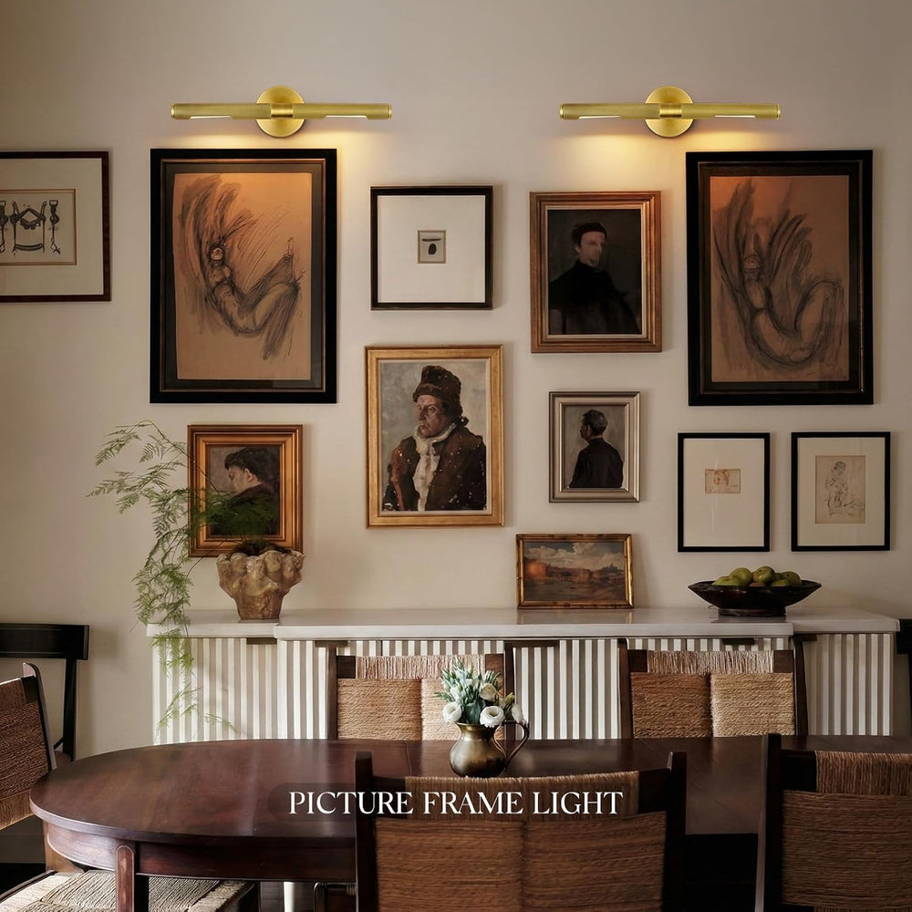 Hard-wired Knurled Picture Light, 19in Brass Picture Light for Wall, Dimmable...