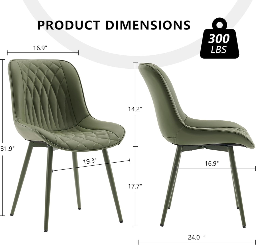 YOUNIKE Dining Chairs Set of 2 Kitchen & Dining Room Chairs Modern Green | Faux leather waterproof, comfortable accent side chairs with upholstered back and metal legs, easy to clean assemble; 300lb