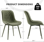 YOUNIKE Dining Chairs Set of 2 Kitchen & Dining Room Chairs Modern Green | Faux leather waterproof, comfortable accent side chairs with upholstered back and metal legs, easy to clean assemble; 300lb