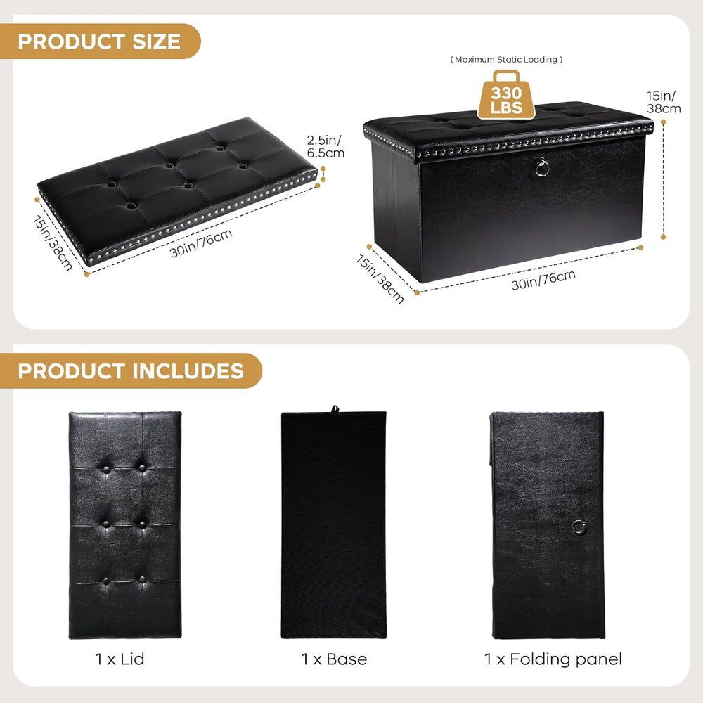 oakvivo Folding Storage Ottoman Bench 30in, Leather Foot Rest Stools Ottoman ...