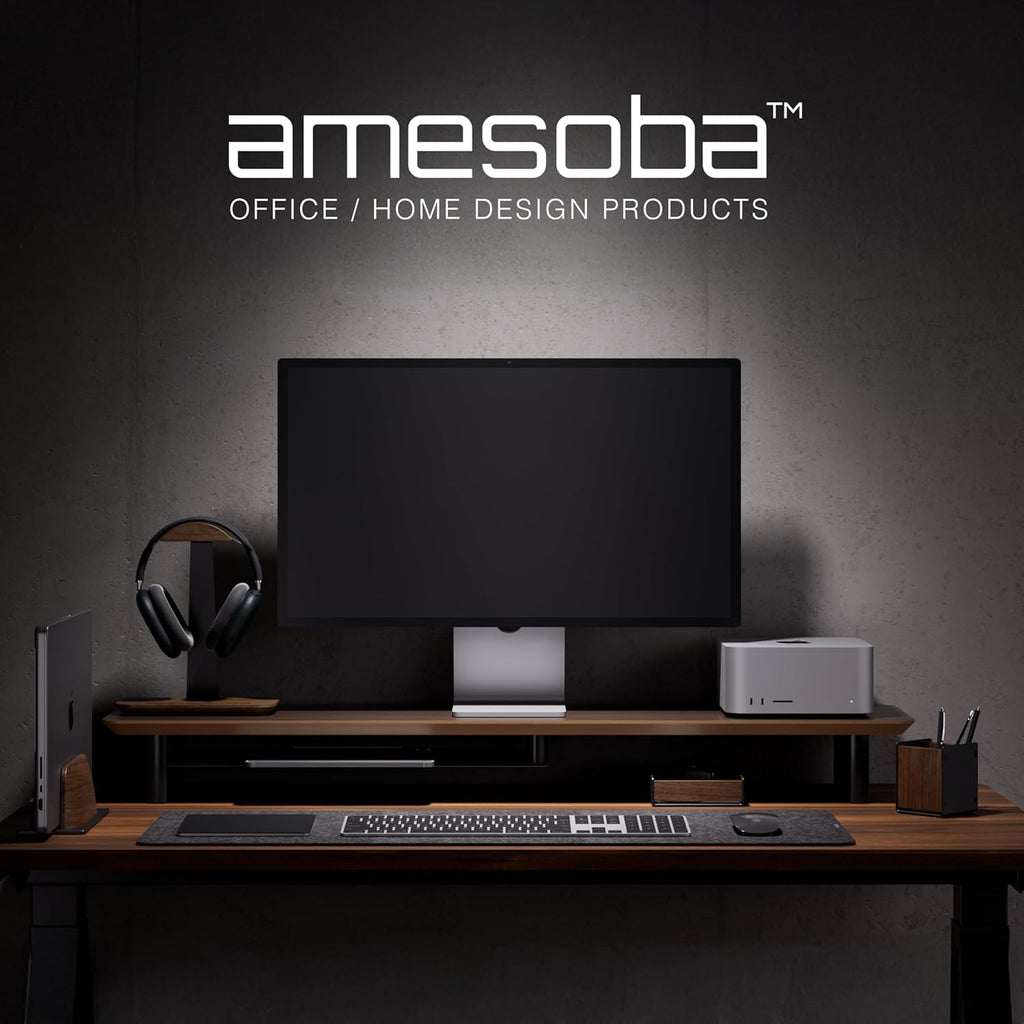 Walnut Dual‑Tier Monitor Stand for Modern Desk Setup – Minimalist Wooden Riser Shelf for Dual Monitors, Laptops, Home Office Aesthetic (Dark Walnut, Large)
