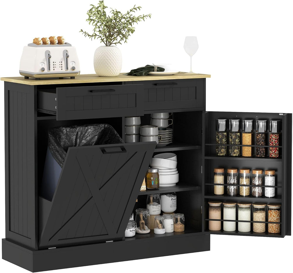 Hidden Trash Can Cabinet with Spice Rack
