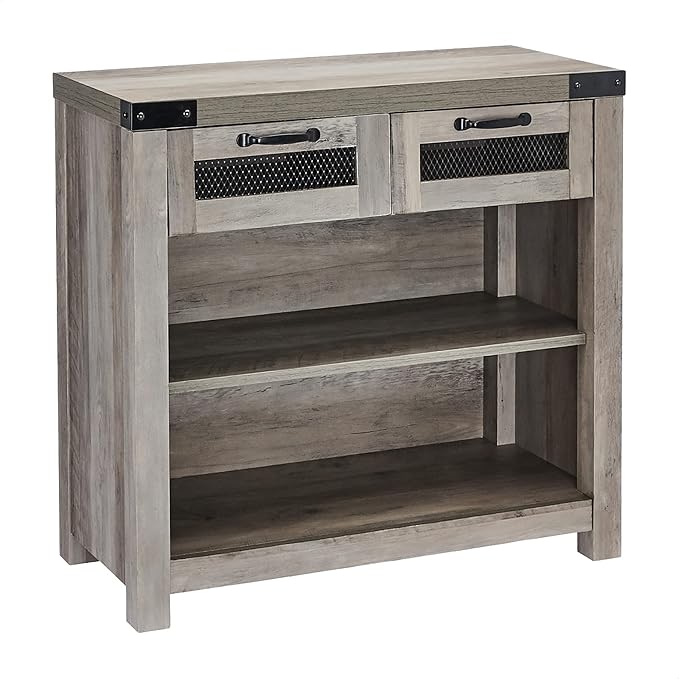 ROCKPOINT Entryway Table with Industrial Style Drawer, Grey Wash