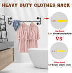 Wall Mounted Clothes Rack - 54" Industrial Pipe Clothing Garment Rack, Space-Saving Heavy Duty Detachable Black Iron Clothes Hanger Pole, Multi-Purpose Hanging Rod for Closet Storage, 4 Base