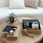 Modern Linen and Wood Decorative Faux Book Boxes Set of 3-13",10",8" - Linen