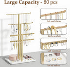 pickpiff Jewelry Stand Holder Organizer: 14.5" Sturdy Hanger for 80 Pcs Jewelry, Gift for Women, Gold Jewlery Tower for Necklace, Earring, Bracelet