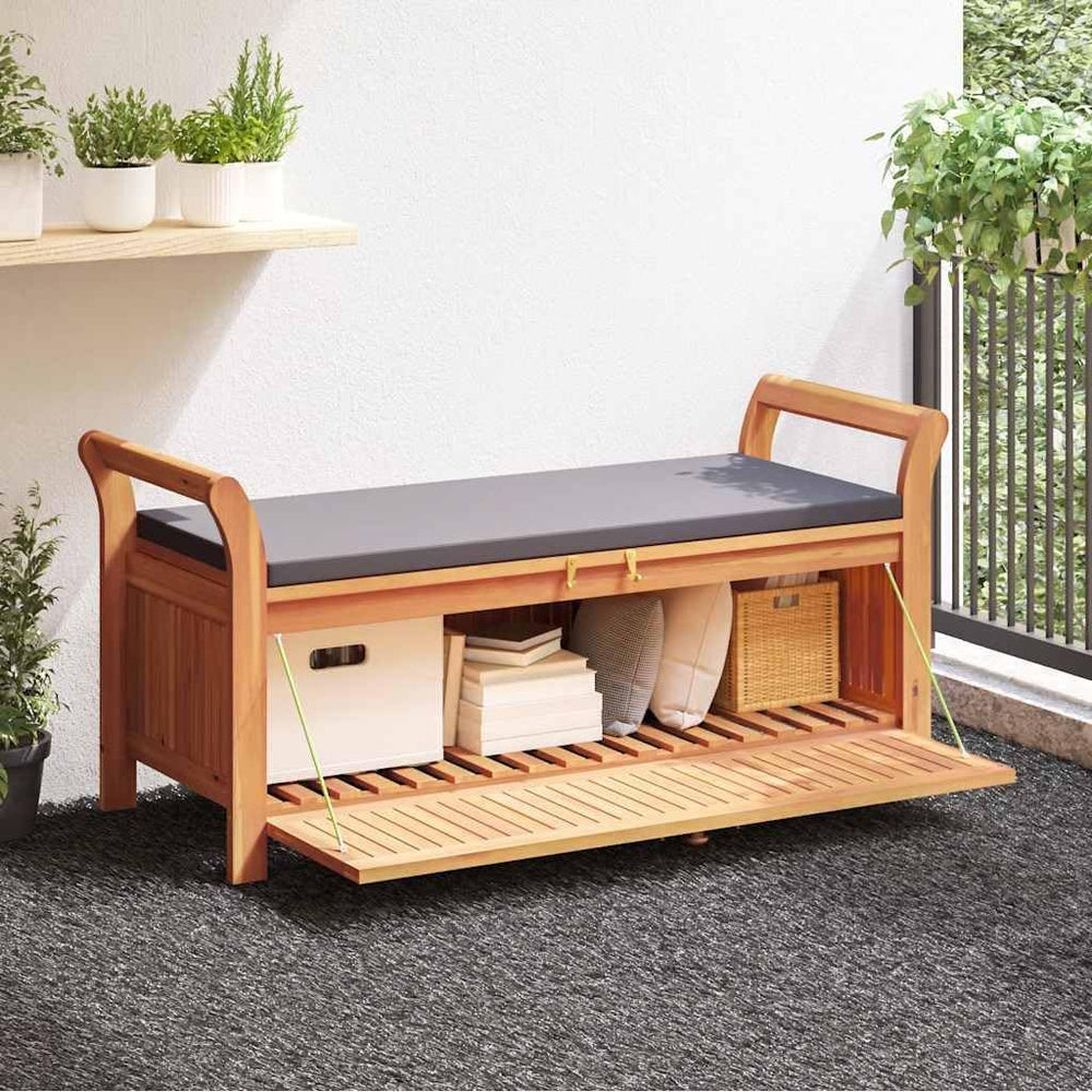 Solid Acacia Wood Garden Storage Bench with Cushion, 49.6 Inch Outdoor Patio ...